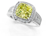 White gold Fancy Yellow Cushion Cut Diamond Halo Ring with Split Shank and Bezel Accents and Prong Setting_1