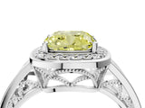 White gold Fancy Yellow Cushion Cut Diamond Halo Ring with Split Shank and Bezel Accents and Prong Setting_4