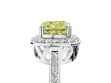 White gold Fancy Yellow Cushion Cut Diamond Halo Ring with Split Shank and Four-Prong Setting_84