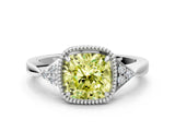White gold Fancy Yellow Cushion Cut Diamond Halo Ring with Tapered Band and Four-Prong Setting_31
