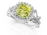 White gold Fancy Yellow Cushion Cut Diamond Halo Ring with Vintage Split Shank and Four-Prong Setting_110