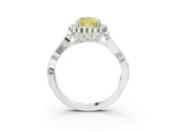 White gold Fancy Yellow Cushion Cut Diamond Halo Ring with Vintage Split Shank and Four-Prong Setting_112