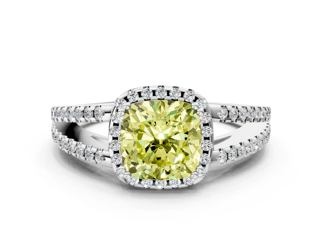 White gold Fancy Yellow Cushion Cut Diamond Halo Split Shank Engagement Ring_75