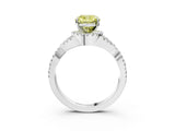 White gold Fancy Yellow Cushion Cut Diamond  Halo Twist Band Solitaire Prong Setting Ring_16