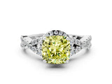 White gold Fancy Yellow Cushion Cut Diamond  Halo Twist Band Solitaire Prong Setting Ring_25