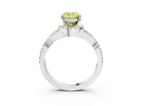 White gold Fancy Yellow Cushion Cut Diamond  Halo Twist Band Solitaire Prong Setting Ring_28