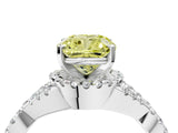 White gold Fancy Yellow Cushion Cut Diamond  Halo Twist Band Solitaire Prong Setting Ring_29