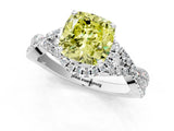 White gold Fancy Yellow Cushion Cut Diamond  Halo Twist Band Solitaire Prong Setting Ring_56