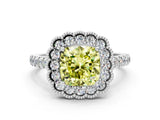 White gold Fancy Yellow Cushion  Cut Diamond Milgrain Floral Halo Engagement Ring with Pavé Band_15