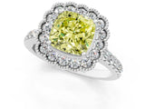 White gold Fancy Yellow Cushion  Cut Diamond Milgrain Floral Halo Engagement Ring with Pavé Band_16