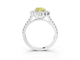 White gold Fancy Yellow Cushion  Cut Diamond Milgrain Floral Halo Engagement Ring with Pavé Band_18