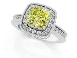 White gold Fancy Yellow Cushion Cut Diamond Milgrain Halo Engagement Ring with Round Pavé Band and Prong Setting_13