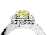 White gold Fancy Yellow Cushion Cut Diamond Milgrain Halo Engagement Ring with Round Pavé Band and Prong Setting_16