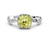 White gold Fancy Yellow Cushion  Cut Diamond Milgrain Marquise Band with Prong Setting_3