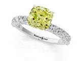 White gold Fancy Yellow Cushion Cut Diamond Pavé Band Solitaire Ring with Prong Setting_84
