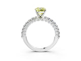 White gold Fancy Yellow Cushion Cut Diamond Pavé Band Solitaire Ring with Prong Setting_84
