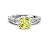 White gold Fancy Yellow Cushion Cut Diamond Pavé Band Solitaire Ring with Prong Setting_88