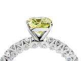 White gold Fancy Yellow Cushion Cut Diamond Pavé Band Solitaire Ring with Prong Setting_92