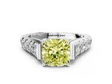 White gold Fancy Yellow Cushion  Cut Diamond Pavé Band Solitaire with Four-Prong Setting_15
