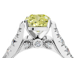White gold Fancy Yellow Cushion  Cut Diamond Pavé Band Solitaire with Four-Prong Setting_19