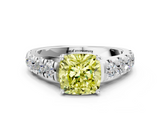 White gold Fancy Yellow Cushion  Cut Diamond Pavé Band Solitaire with Four-Prong Setting_3