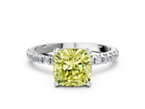 White gold Fancy Yellow Cushion  Cut Diamond Pavé Band Solitaire with Four-Prong Setting_3