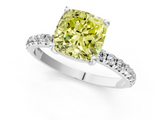 White gold Fancy Yellow Cushion  Cut Diamond Pavé Band Solitaire with Four-Prong Setting_4