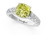 White gold Fancy Yellow Cushion  Cut Diamond Pavé Band Solitaire with Four-Prong Setting_4