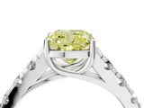 White gold Fancy Yellow Cushion  Cut Diamond Pavé Band Solitaire with Four-Prong Setting_7