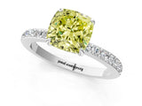 White gold Fancy Yellow Cushion Cut Diamond Pavé Engagement Ring with Round  Accents and Prong Setting_129