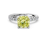 White gold Fancy Yellow Cushion Cut Diamond Pavé Solitaire Ring with Round Band and Prong Setting_13