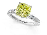 White gold Fancy Yellow Cushion Cut Diamond Pavé Solitaire Ring with Round Band and Prong Setting_14