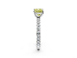 White gold Fancy Yellow Cushion Cut Diamond Pavé Solitaire Ring with Round Band and Prong Setting_15