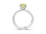 White gold Fancy Yellow Cushion Cut Diamond Pavé Solitaire Ring with Round Band and Prong Setting_16