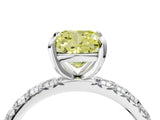White gold Fancy Yellow Cushion Cut Diamond Pavé Solitaire Ring with Round Band and Prong Setting_17