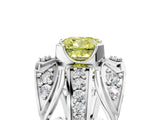 White gold Fancy Yellow Cushion Cut Diamond Pave Art Deco Split Shank Ring with Four-Prong Setting_5
