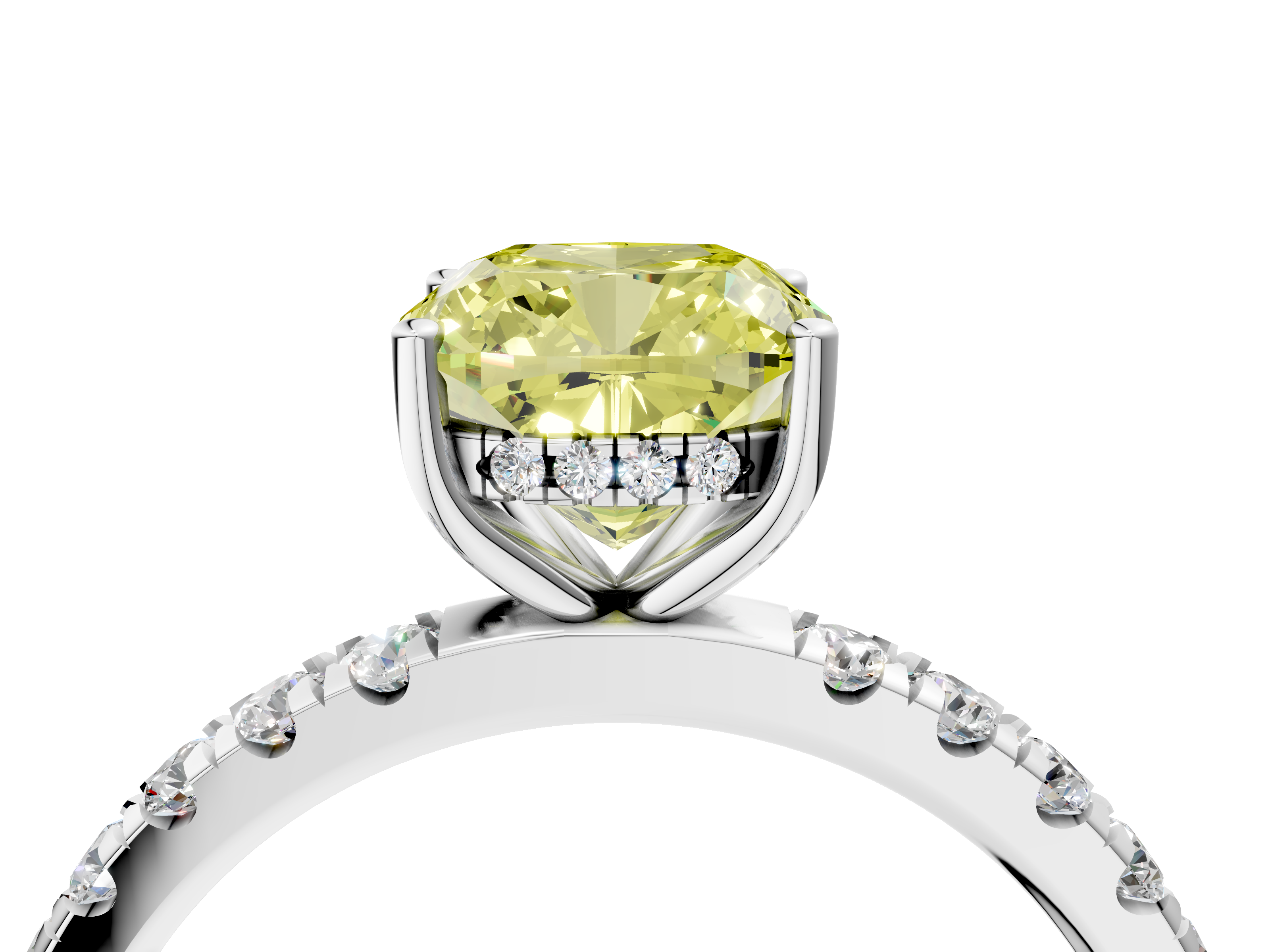 White gold Fancy Yellow Cushion  Cut Diamond Pave Band Solitaire Ring with Four-Prong Setting_28