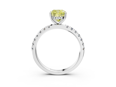 White gold Fancy Yellow Cushion  Cut Diamond Pave Band Solitaire Ring with Four-Prong Setting_28