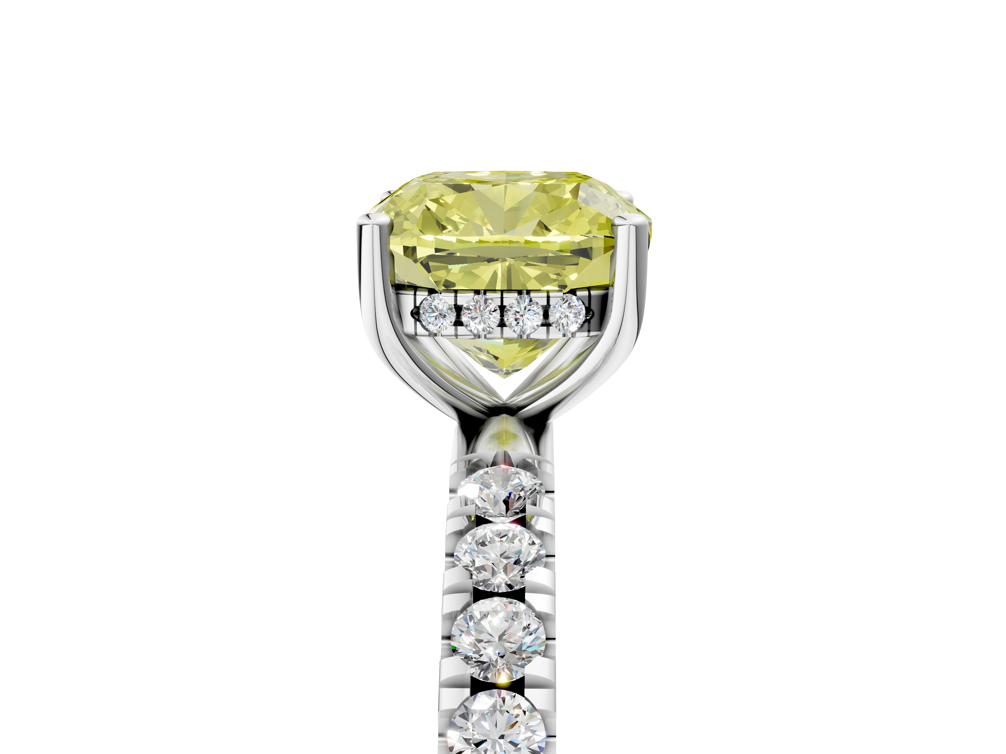 White gold Fancy Yellow Cushion  Cut Diamond Pave Band Solitaire Ring with Four-Prong Setting_29