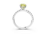 White gold Fancy Yellow Cushion Cut Diamond Pave Band Solitaire Ring with Round  and Prong Setting_134