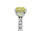White gold Fancy Yellow Cushion Cut Diamond Pave Band Solitaire Ring with Round  and Prong Setting_136