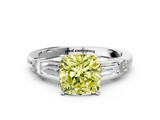 White gold Fancy Yellow Cushion  Cut Diamond Ring with Baguette Side Stones, Channel Set Band, and Four-Prong Setting_3