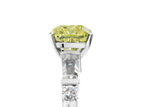 White gold Fancy Yellow Cushion  Cut Diamond Ring with Baguette Side Stones, Channel Set Band, and Four-Prong Setting_41