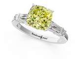 White gold Fancy Yellow Cushion  Cut Diamond Ring with Baguette Side Stones, Channel Set Band, and Four-Prong Setting_4