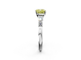 White gold Fancy Yellow Cushion  Cut Diamond Ring with Baguette Side Stones, Channel Set Band, and Four-Prong Setting_5