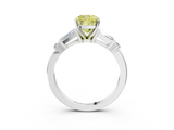 White gold Fancy Yellow Cushion  Cut Diamond Ring with Baguette Side Stones, Channel Set Band, and Four-Prong Setting_6