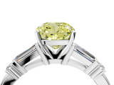 White gold Fancy Yellow Cushion  Cut Diamond Ring with Baguette Side Stones, Channel Set Band, and Four-Prong Setting_7