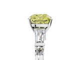 White gold Fancy Yellow Cushion  Cut Diamond Ring with Baguette Side Stones, Channel Set Band, and Four-Prong Setting_8