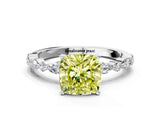 White gold Fancy Yellow Cushion Cut Diamond Ring with Marquise and Round  Side Stones and Four-Prong Setting_64