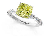 White gold Fancy Yellow Cushion Cut Diamond Ring with Marquise and Round  Side Stones and Four-Prong Setting_67